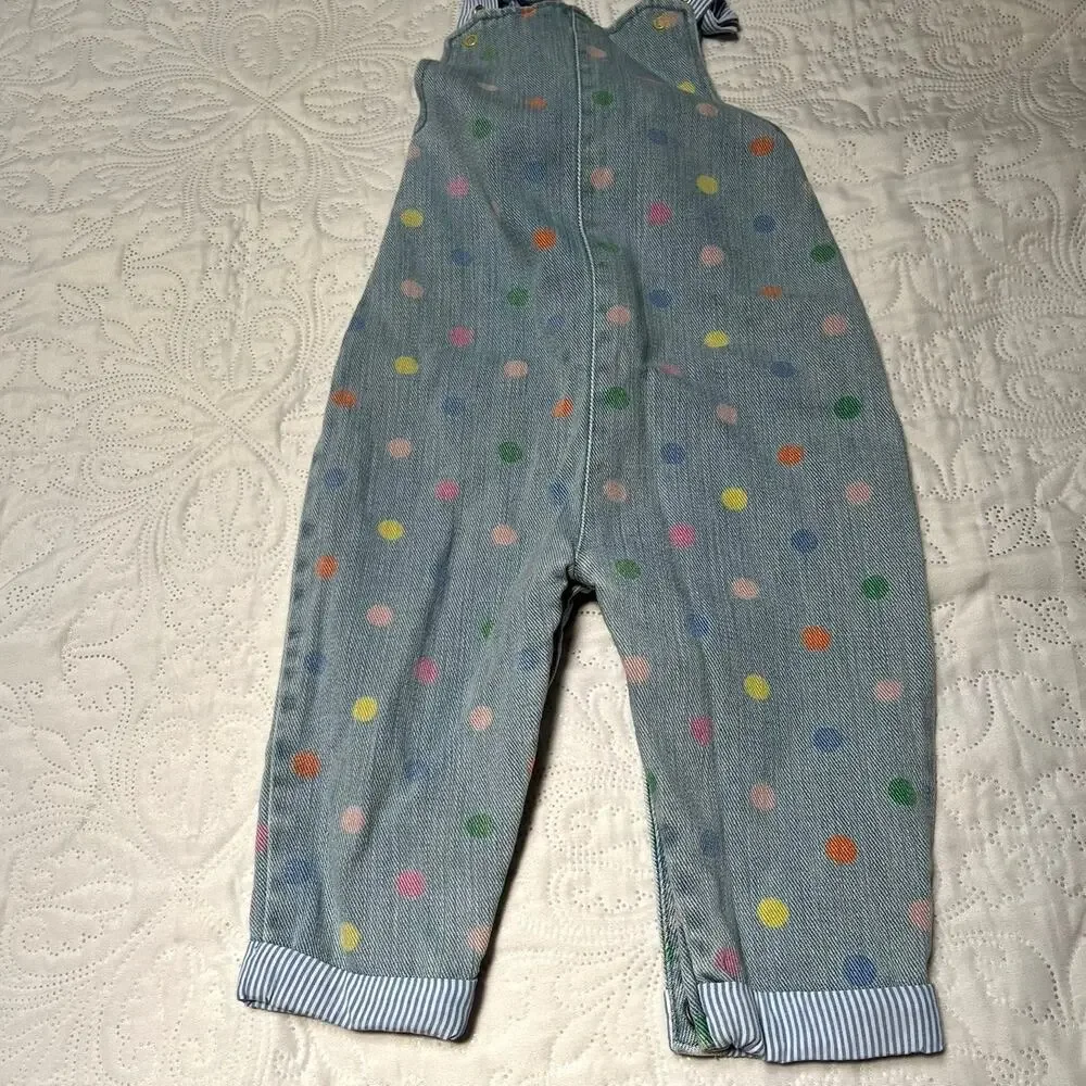Baby Boden Light Blue Denim Polka Dot Heart Pocket Overalls